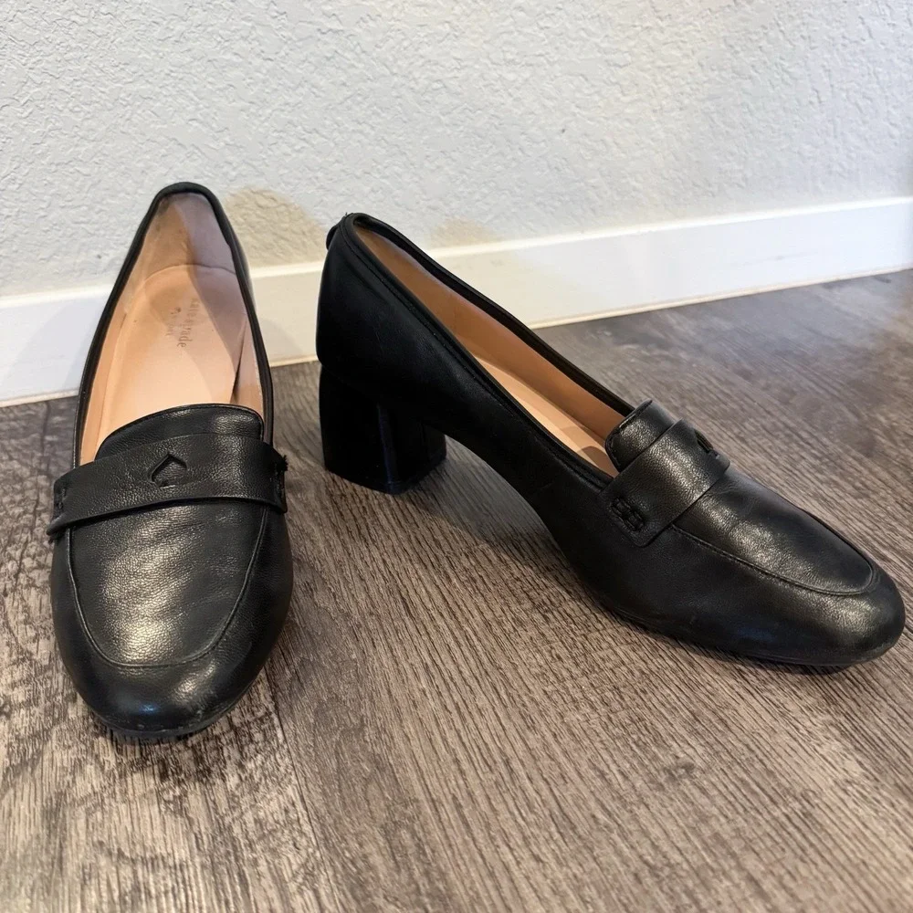 Kate Spade Loafers‎ Women's 8.5 M Loafer Heels Black Leather
